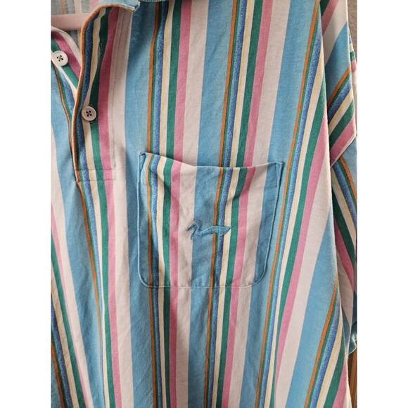 Duxbak The Original Mens Short Sleeve Retro Vintage Striped Polo Shirt Large VTG - Picture 4 of 11